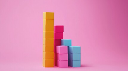 Building block stacks creative playroom educational content pink background close-up view conceptual learning for kids