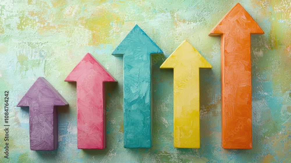 Poster growing success visual representation of upward trends with colorful arrows on abstract background f
