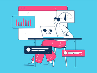Flat vector illustration of business people operating work scene
