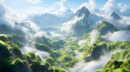 Obraz premium Mountain Range With Clouds Illustration