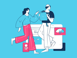 Flat vector illustration of business people operating work scene
