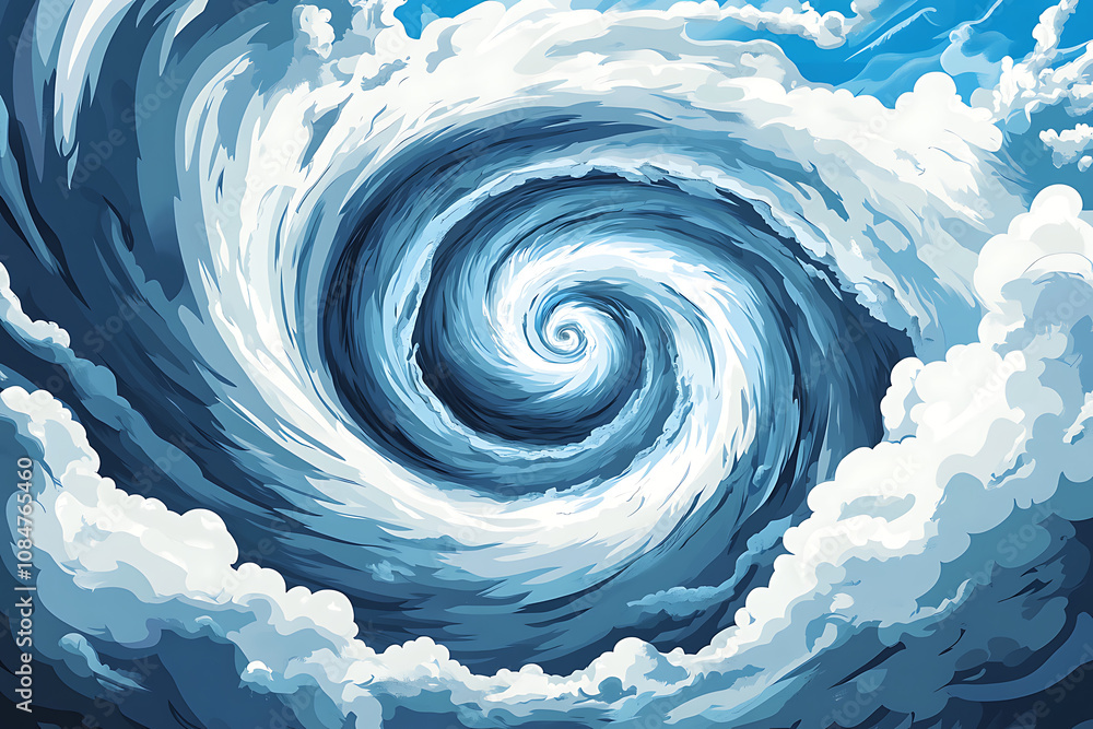 Poster a swirling vortex of clouds and sky, creating a dynamic and atmospheric scene.