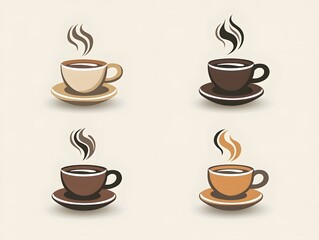 Obraz premium Four cups of hot beverage Coffee Caffeine Addict Icon Symbol