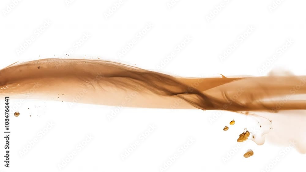 Poster abstract brown liquid splash on white background, showcasing fluid movement and texture in artistic 