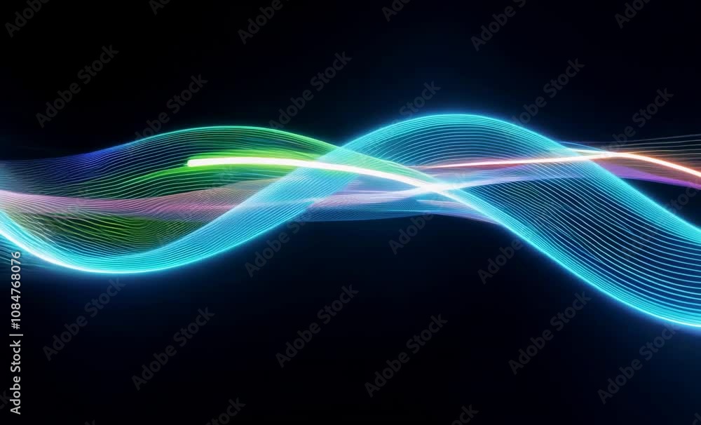 Poster abstract light waves in vibrant colors create dynamic visual effect, showcasing fluid motion and ene
