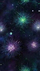 Fototapeta premium Cosmic Floral Design with Abstract Neon Flowers in a Starry Space Background