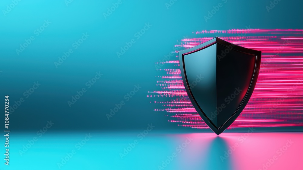Poster a stylized shield icon with binary code flowing around it, visually conveying the digital nature of 