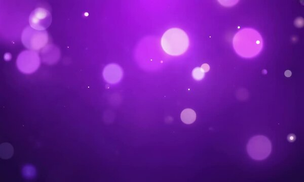 Loopable animation of sparkling particles and bokeh lights floating against purple background