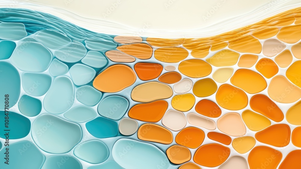 Poster colorful oil slick on water creating a mesmerizing abstract pattern, capturing the vibrant spectrum 