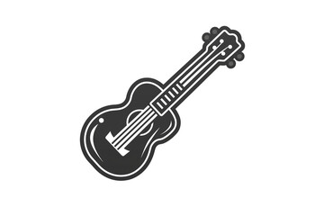 Obraz premium PNG cut out isolated background. A simple black and white line illustration of an acoustic guitar, showcasing its classic shape and strings.