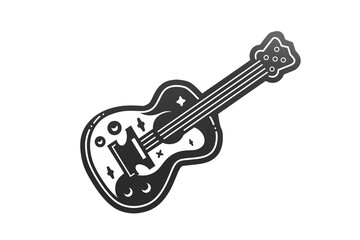 Obraz premium PNG cut out isolated background. A simple black and white line illustration of an acoustic guitar, showcasing its classic shape and strings.