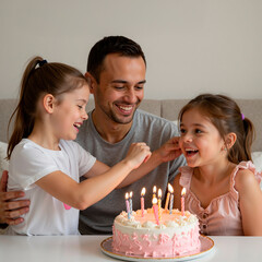 Una familia celebrando un cumpleaños.