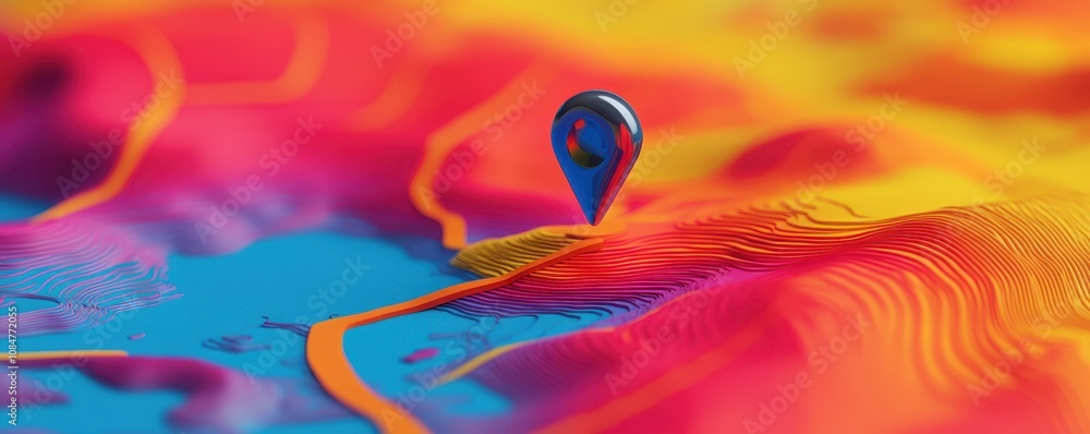 Poster navigation pin on a colorful roadmap. generative ai image