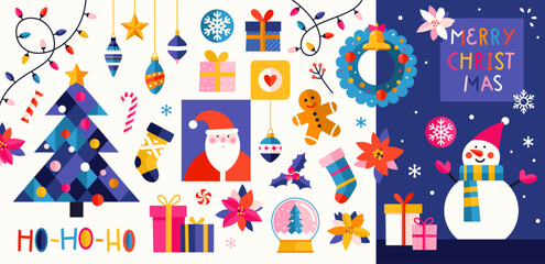 Vibrant Christmas design elements set. Vector holiday collection.