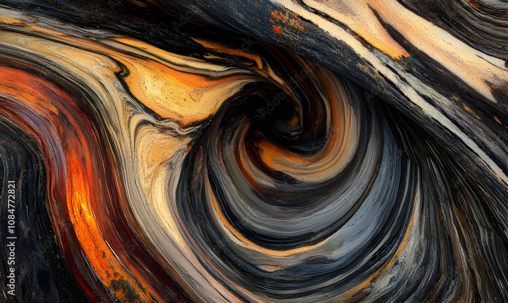 Poster abstract swirling patterns in warm colors, evoking movement and depth.