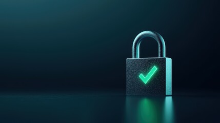 Fototapeta premium A sleek, modern padlock icon with a glowing green checkmark, symbolizing secure access and data encryption.