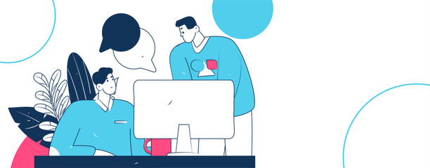 Flat vector illustration of business people operating work scene
