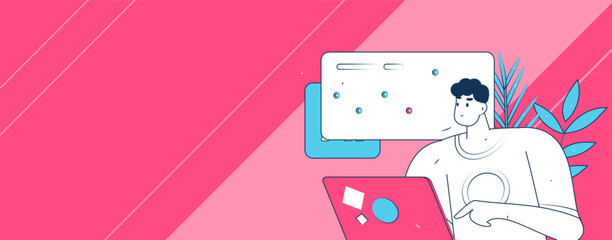 Flat vector illustration of business people operating work scene
