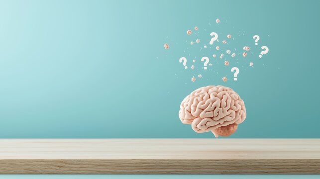 A confused cartoon brain with question marks floating around it, representing bewilderment and a lack of understanding.