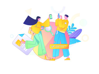 Flat vector illustration of business people operating work scene
