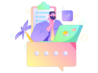 Flat vector illustration of business people operating work scene
