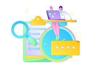 Flat vector illustration of business people operating work scene
