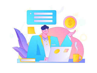 Flat vector illustration of business people operating work scene
