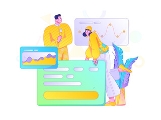 Flat vector illustration of business people operating work scene
