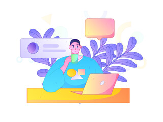 Flat vector illustration of business people operating work scene
