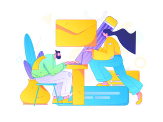 Flat vector illustration of business people operating work scene
