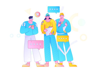 Flat vector illustration of business people operating work scene
