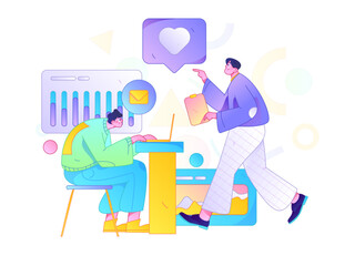 Flat vector illustration of business people operating work scene
