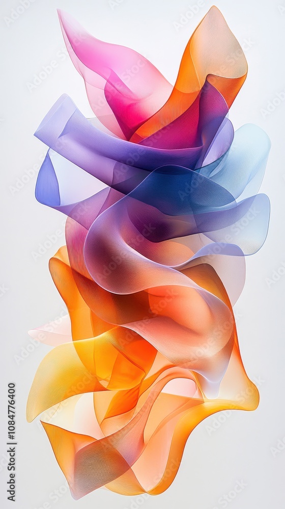 Poster an abstract, colorful shape with fluid curves and angular edges, set against a white backdrop.