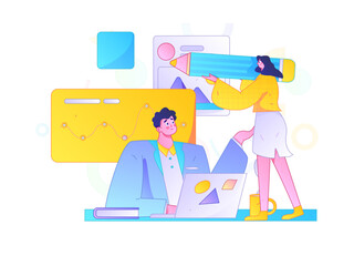 Flat vector illustration of business people operating work scene
