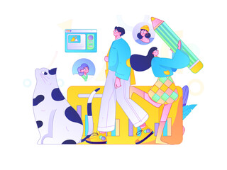 Flat vector illustration of business people operating work scene
