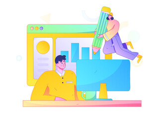 Flat vector illustration of business people operating work scene
