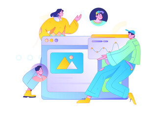 Flat vector illustration of business people operating work scene
