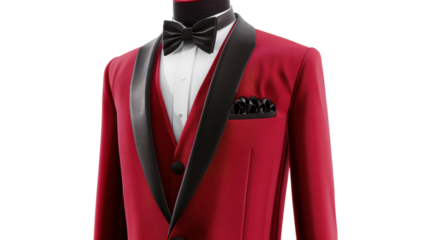 Red tuxedo suit mockup on white transparent background

