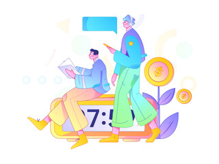 Flat vector illustration of business people operating work scene
