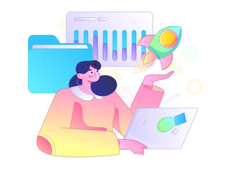 Flat vector illustration of business people operating work scene
