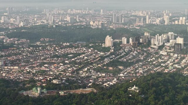 aerial Kuala Lumpur clear sunrise with lowcloud downtown area