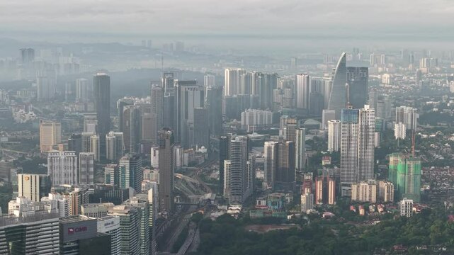 aerial Kuala Lumpur clear sunrise with lowcloud downtown area