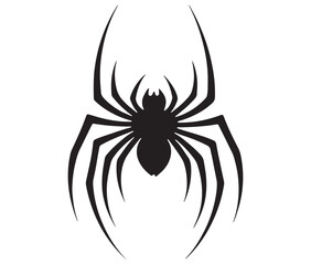 Black cartoon spider silhouette isolated on white background, Arachnid silhouette icon