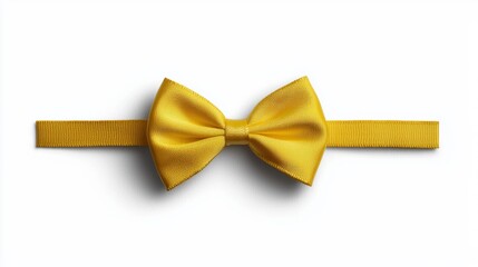 A bright yellow bow tie on a white background, showcasing its vibrant color and texture, perfect for formal occasions or fashion accessories.