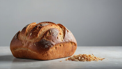 A Freshly baked loaf of bread on a white background