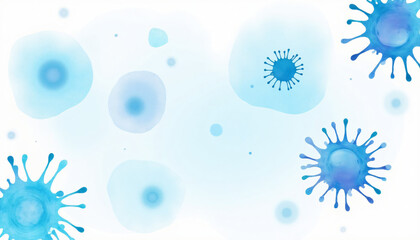 Abstract blue watercolor splashes and bubbles on a light background with copy space