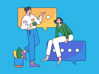 Flat vector illustration of business people operating work scene
