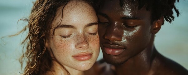 A poignant image depicting a couple embracing deeply, their expressions reflecting profound compassion and emotional intimacy The photograph captures a moment of intense connection, showcasing the