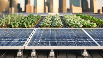 Fototapeta premium Solar Panels Green Roof Urban