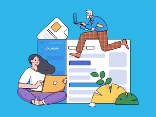 Flat vector illustration of business people operating work scene
